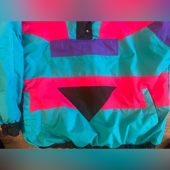 Colorblock Pullover Neon Pink Anorak Fleece Lined Snap Jacket Large Retro G4‎ - Picture 7 of 14